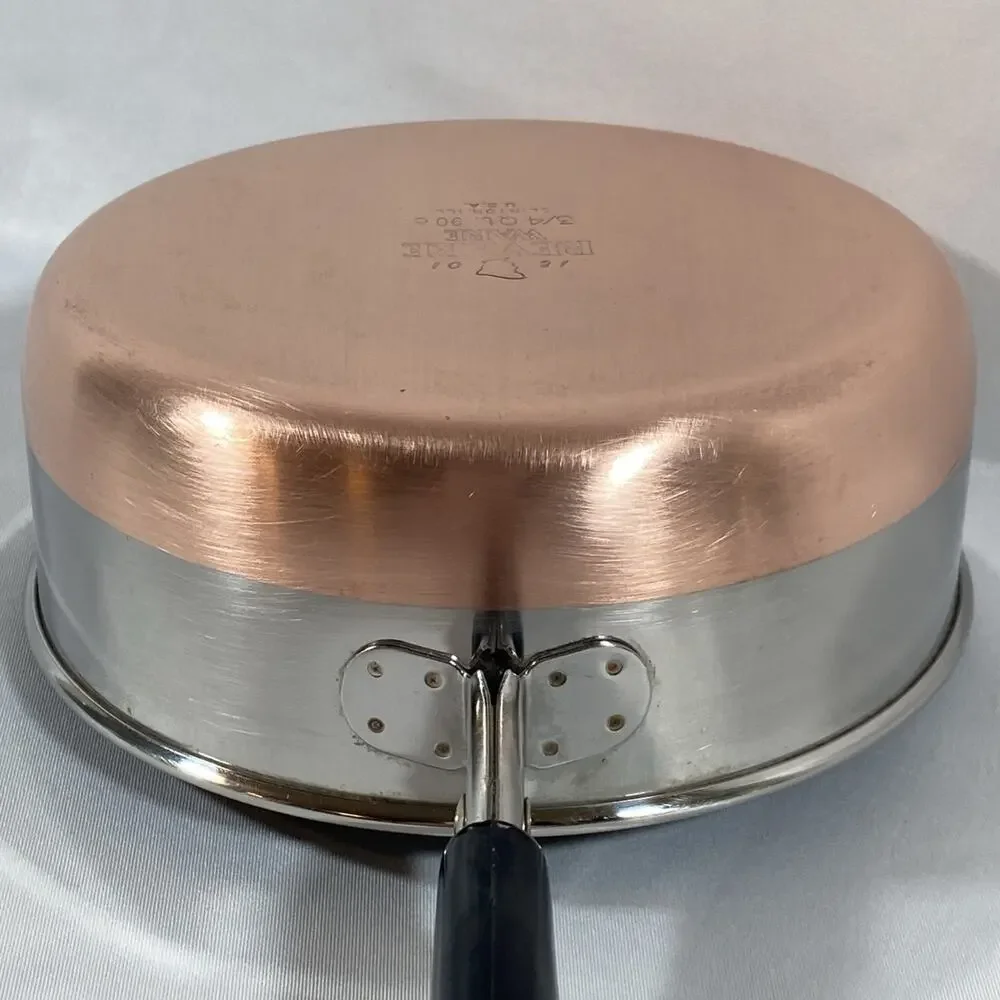 Revere Ware 3/4 QT Sauce Pan 1801 Copper Bottom + Lid Clinton IL, USA Stainless